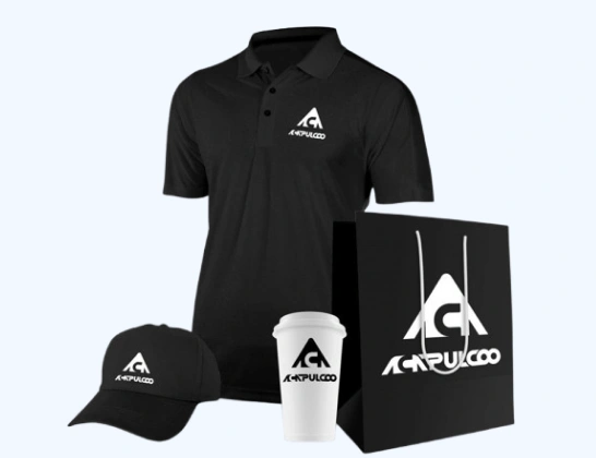 Custom logo polo t-shirt and cap corporate merchandise combo for employee onboarding and company swag kits