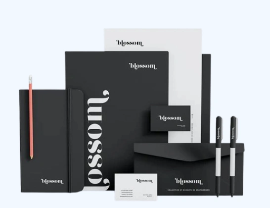 Branded corporate office stationery gift set with custom notebooks, pens and business cards for bulk employee gifting