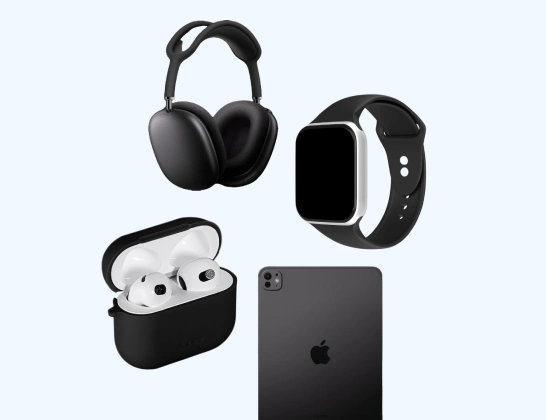 Premium tech gadgets corporate gift set with wireless headphones, smartwatch and earbuds for employee rewards and client gifts