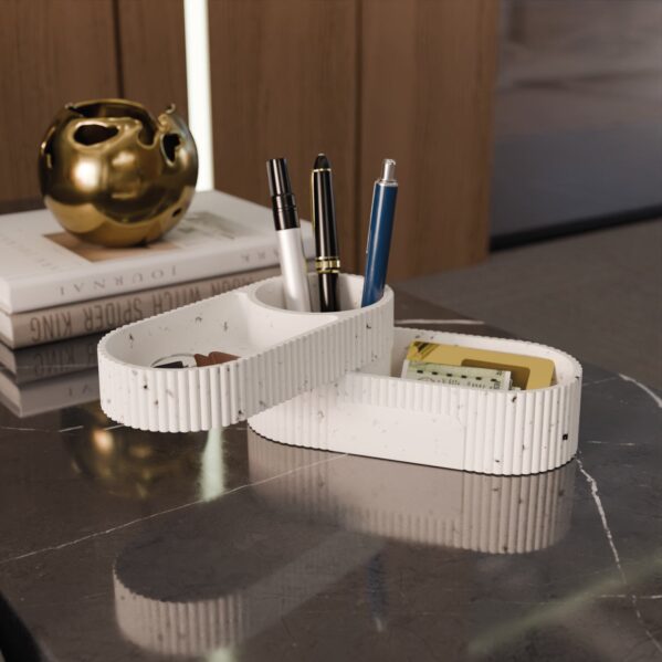 EO SPIN Marble Rotating Desk Organizer with Pen Stand | Premium Dual-Layer Office Storage